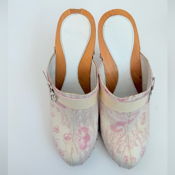 Christian Dior White Pink 2005 logo Monogram Romantique Trotter Mules clogs 40.5 - Picture 2 of 9